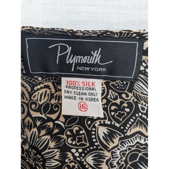 Plymouth New York Women Brown and White Silk floral Short Sleeve Blouse Size 16 - Picture 9 of 9